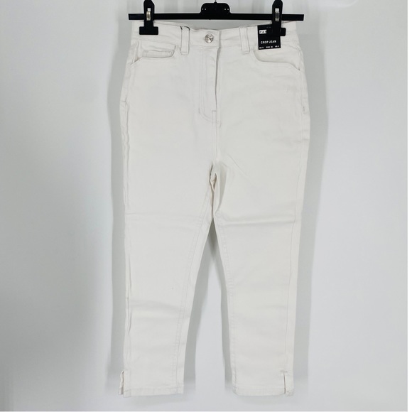 White High Waist Split Hem Skinny Capri Jeans Denim Pants - Picture 14 of 14